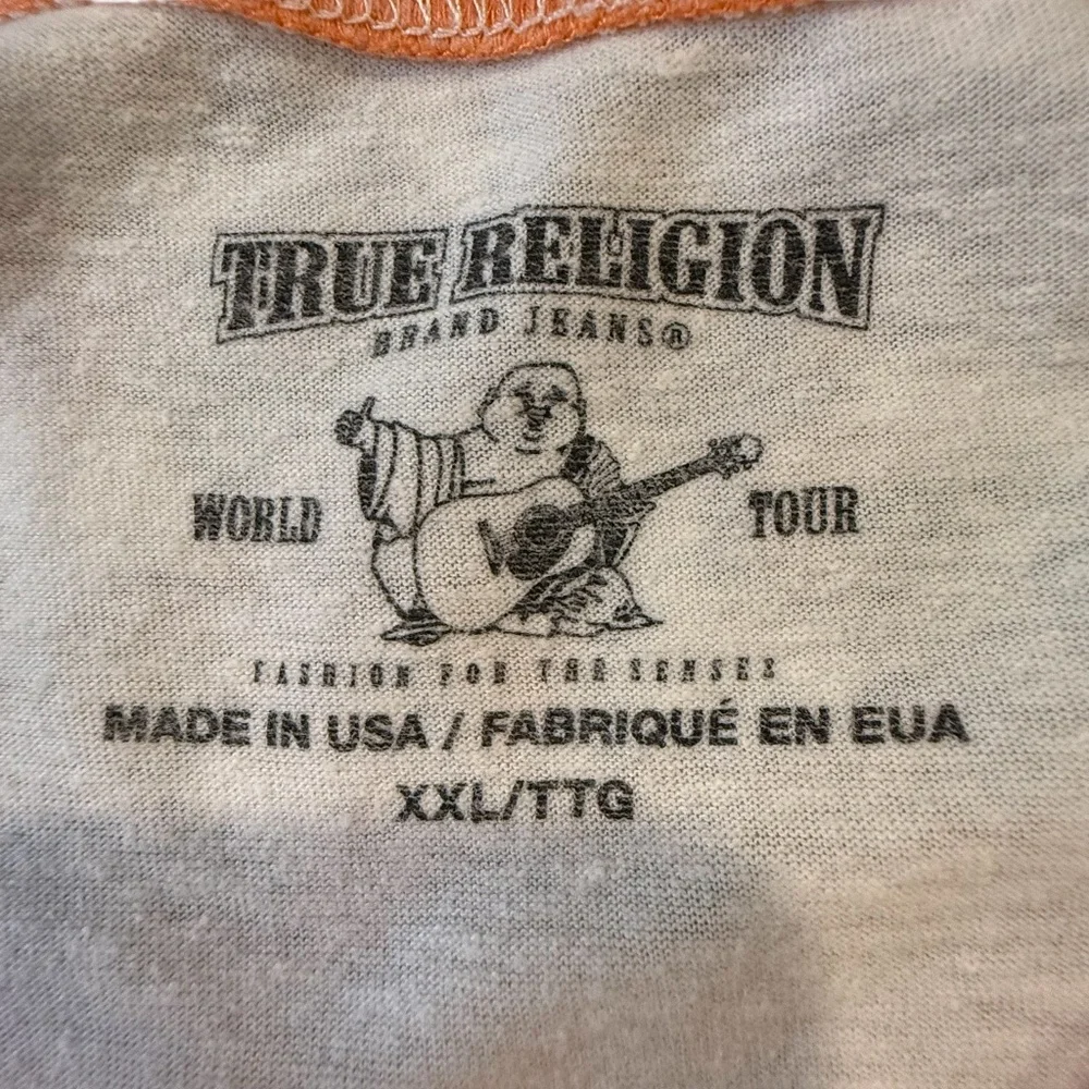 True Religion World Tour Orange and Tan Raglan Tee XXL